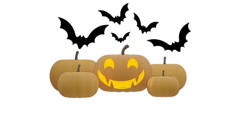 Pumpkin And Bat  3D Icon