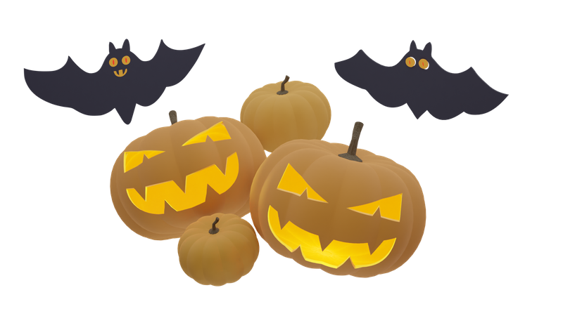 Pumpkin And Bat  3D Icon