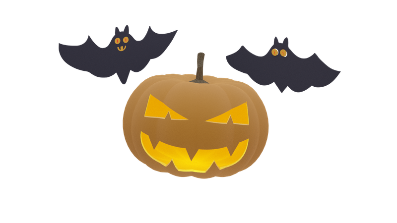 Pumpkin And Bat  3D Icon