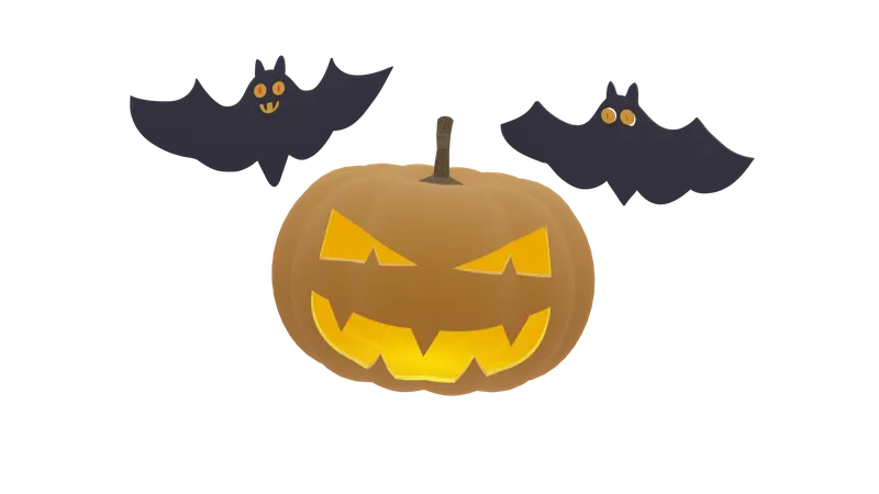 Pumpkin And Bat  3D Icon