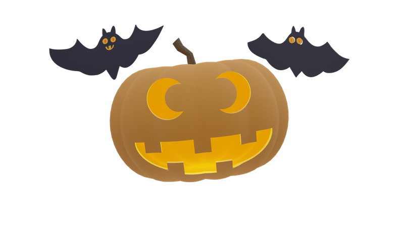 Pumpkin And Bat  3D Icon