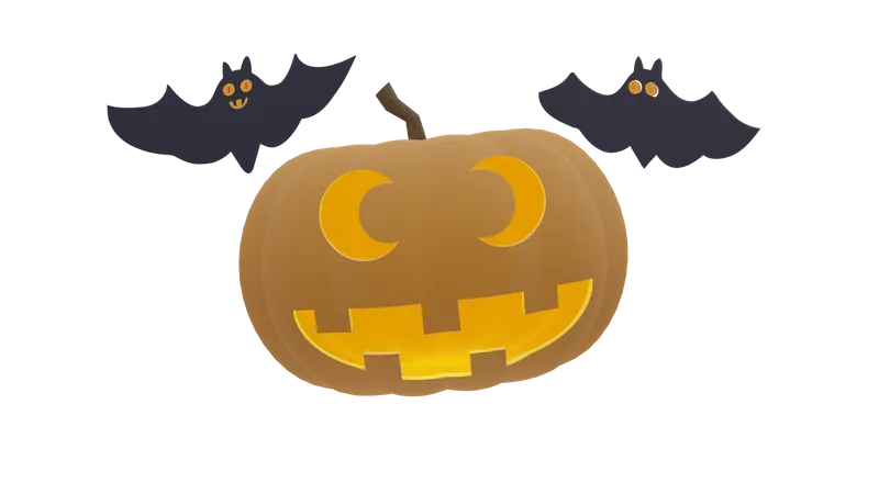 Pumpkin And Bat  3D Icon