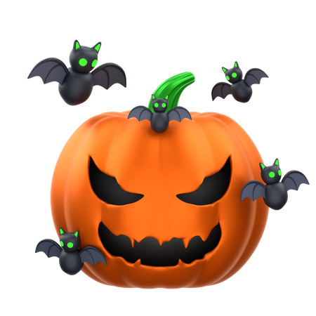 Pumpkin And Bat  3D Icon