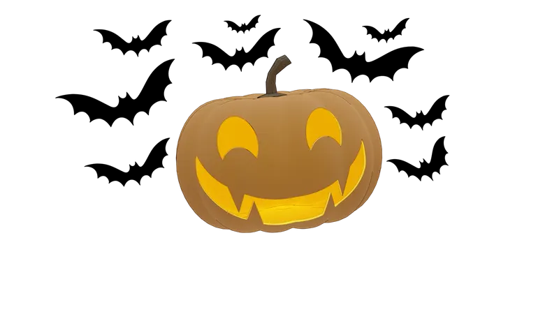 Pumpkin And Bat  3D Icon