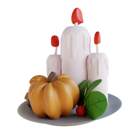 Pumpkin And Cherry Candles  3D Icon