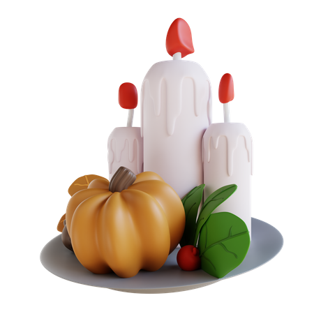 Pumpkin And Cherry Candles  3D Icon