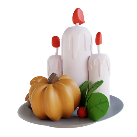Pumpkin And Cherry Candles  3D Icon