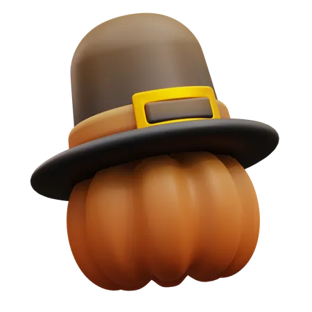 3 D Illustration Of Pumpkin And Hat 3D Icon