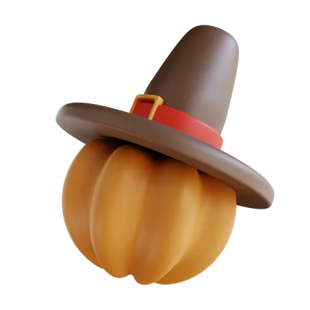 3 D Illustration Pumpkin And Thanksgiving Hat 3D Icon