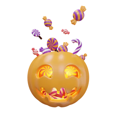 Pumpkin And Candy Halloween 3 D Icon Illustration 3D Icon