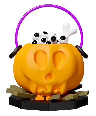 3 D Halloween Holiday Party With Magic Cauldron Pumpkin Eye Skeleton Isolated 3D Icon