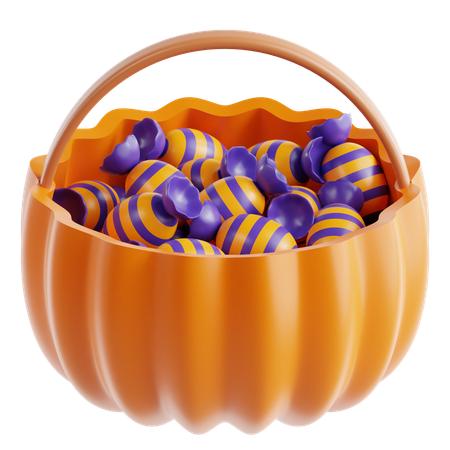 Pumpkin Basket With Candy  3D Icon