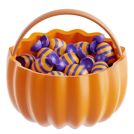 Pumpkin Basket With Candy  3D Icon