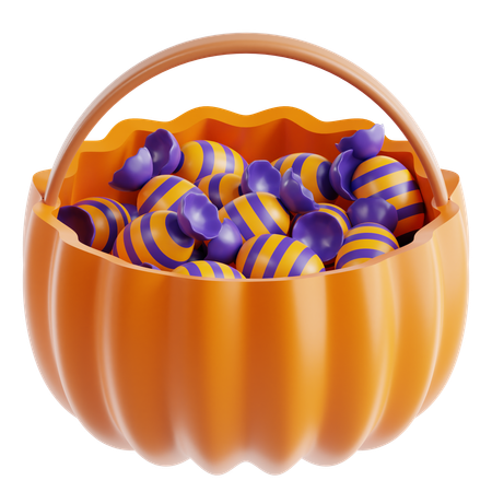 Pumpkin Basket With Candy  3D Icon