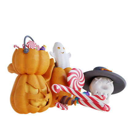 Pumpkin Candy And Skull 3D Icon