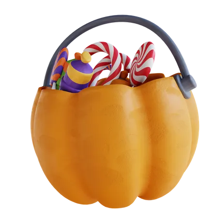 3 D Illustration Pumpkin Filled With Candy 3D Icon