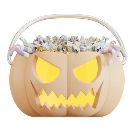 3 D Pumpkin Candy Bucket Illustration 3D Icon