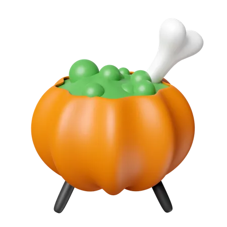 3 D Halloween Holiday Party With Magic Cauldron Pumpkin Skeleton Isolated 3 D Render Illustration 3D Icon