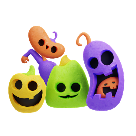 Pumpkin Friends  3D Illustration