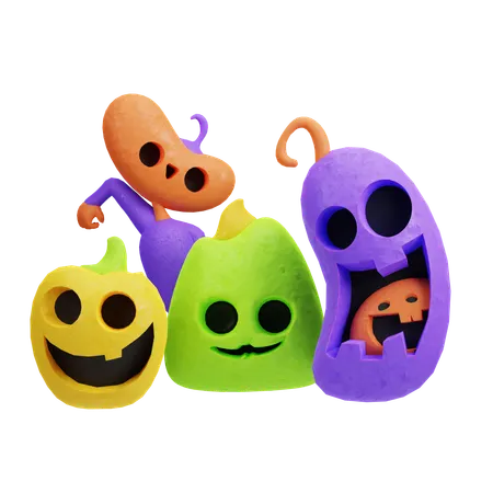 Pumpkin Friends  3D Illustration