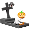 Pumpkin Ghost On Cemetery