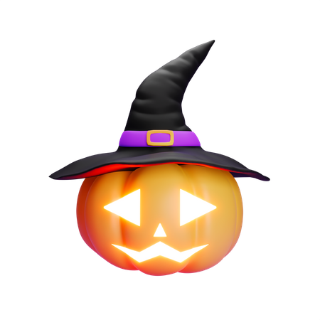 Pumpkin Ghost Wearing Witch Hat  3D Icon