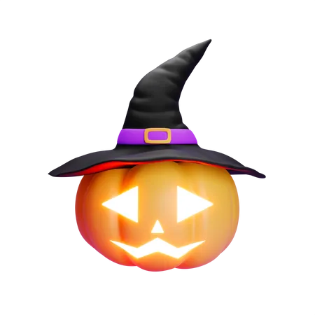 Pumpkin Ghost Wearing Witch Hat  3D Icon