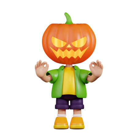 Pumpkin Giving Ok Hand Gesture  3D Icon