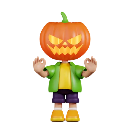 Pumpkin Giving Ok Hand Gesture  3D Illustration