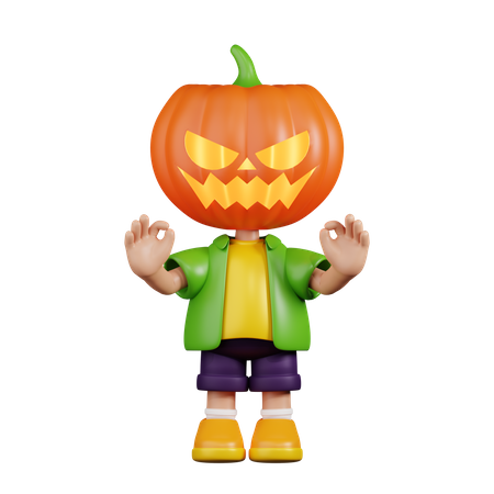 Pumpkin Giving Ok Hand Gesture  3D Illustration