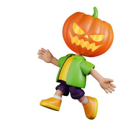 Pumpkin Happy Jumping  3D Illustration