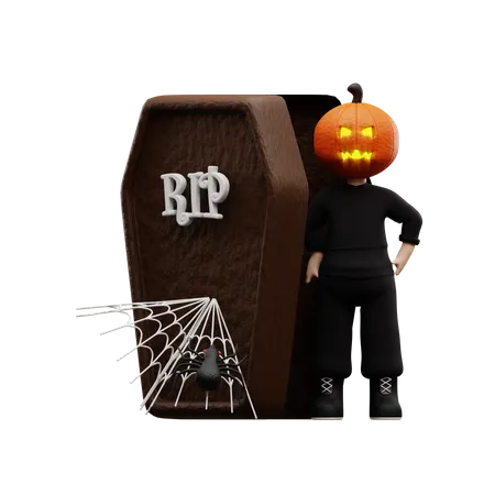 Pumpkin Head Boy  3D Illustration