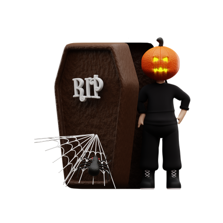 Pumpkin Head Boy  3D Illustration