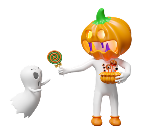 Pumpkin Head Man Giving Candy  3D Icon