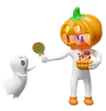 Pumpkin Head Man Giving Candy