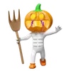 Pumpkin Head Man Holding Fork