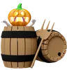 Pumpkin Head Man In Wooden Bucket