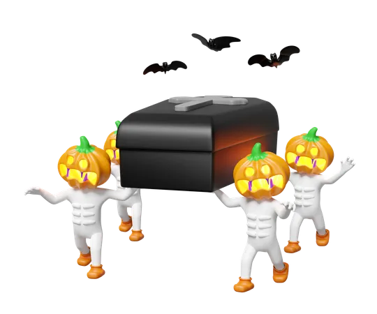 Pumpkin Head Man With Coffin  3D Icon