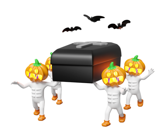 Pumpkin Head Man With Coffin  3D Icon
