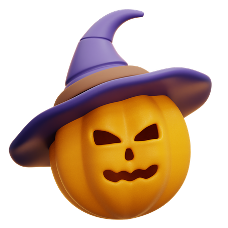 Pumpkin Head Wearing Witch Hat  3D Icon