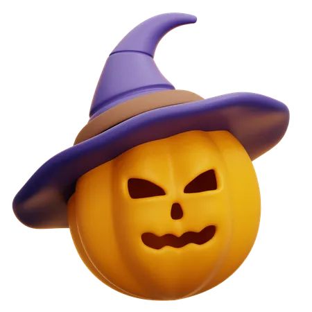 Pumpkin Head Wearing Witch Hat  3D Icon