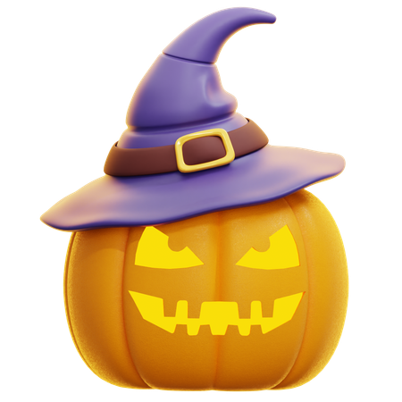 Pumpkin Head Wearing Witch Hat  3D Icon