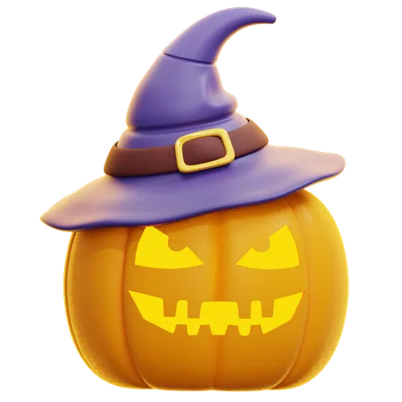 Pumpkin Head Wearing Witch Hat  3D Icon