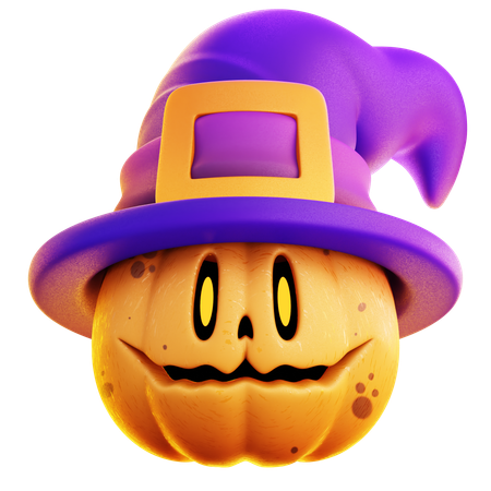 Pumpkin Head Wearing Witch Hat  3D Icon