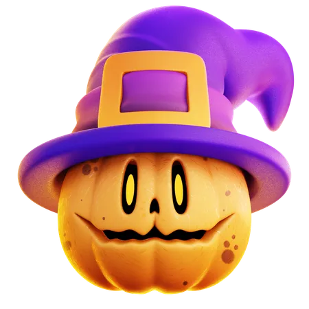 Pumpkin Head Wearing Witch Hat  3D Icon