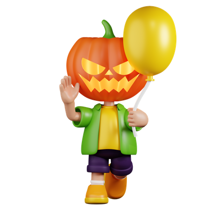 Pumpkin Holding a Balloon  3D Icon