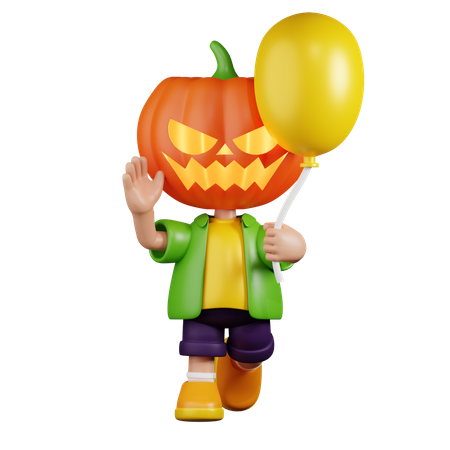 Pumpkin Holding a Balloon  3D Illustration