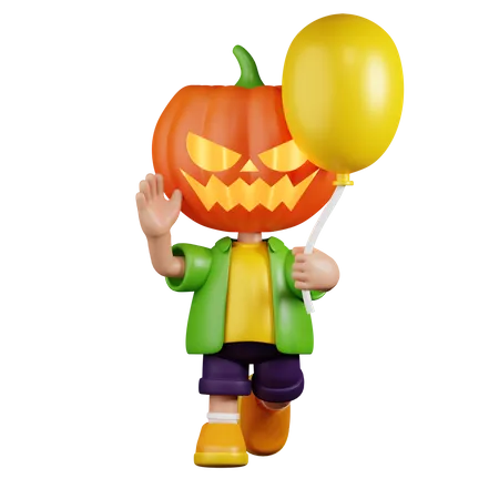 Pumpkin Holding a Balloon  3D Illustration