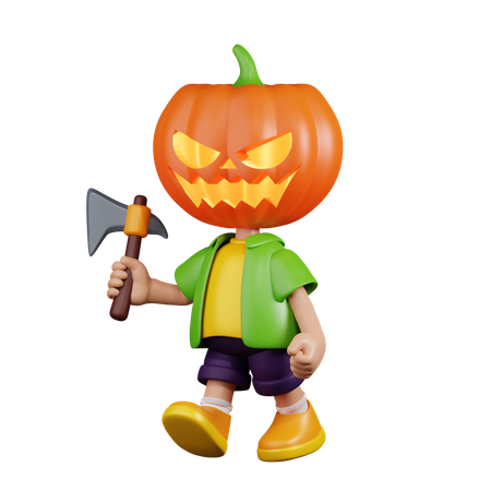 Pumpkin Holding A Big Axe  3D Icon