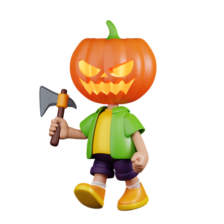 Pumpkin Holding A Big Axe  3D Illustration